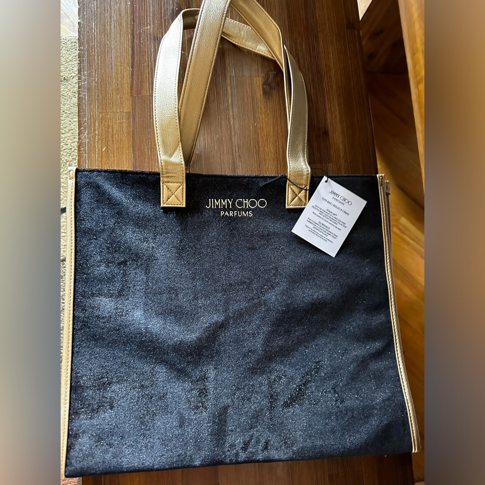 NWT Jimmy Choo Perfume Black Velvet & Gold
Metallic Sparkle Tote Bag